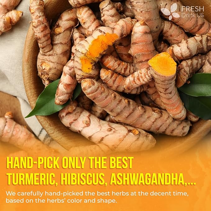 FreshDrinkUS Premium Harmony Herbal Tea | 60 Tea bags | 100% Natural Turmeric Hibiscus Ashwagandha Goji Berry Reishi Cinnamon &amp Orange Peel – Naturally Aromatic Caffeine-Free Tea