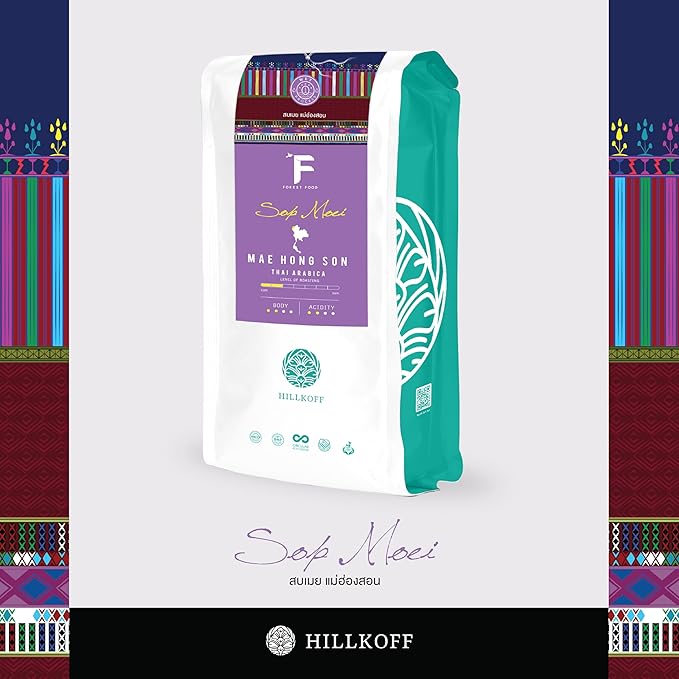 Hillkoff Coffee Beans From Northern Thai Arabica 100% Sop Moei Whole Beans Coffee Thai Product (Medium Roasted) 250 grams