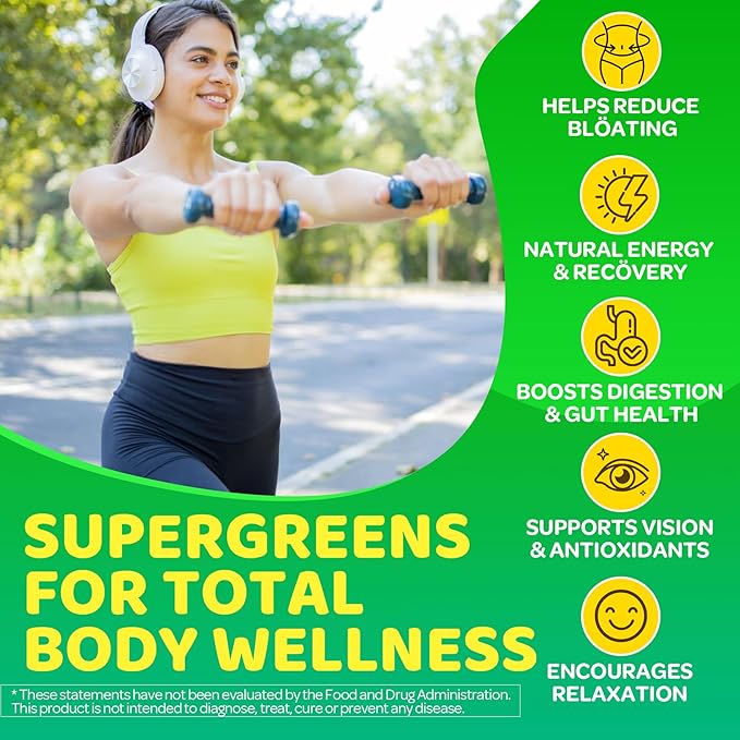 Super Greens Soft Chews Greens Superfood Supplement w/Spirulina Chlorella Lutein Digestive Enzymes &amp Fiber Multivitamins – Daily Greens Support for Energy Metâbölism Vision &amp Gut Health