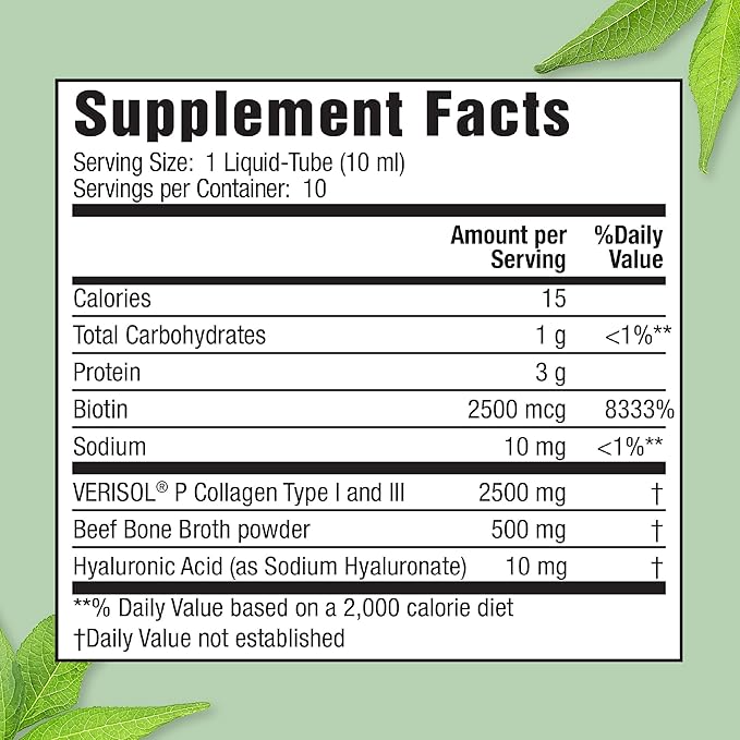 Applied Nutrition Liquid Collagen + Hyaluronic Acid - 10 Liquid Tubes Pack of 2 - Skin &amp Nail Restoration - Mixed Berry Flavor - 20 Servings