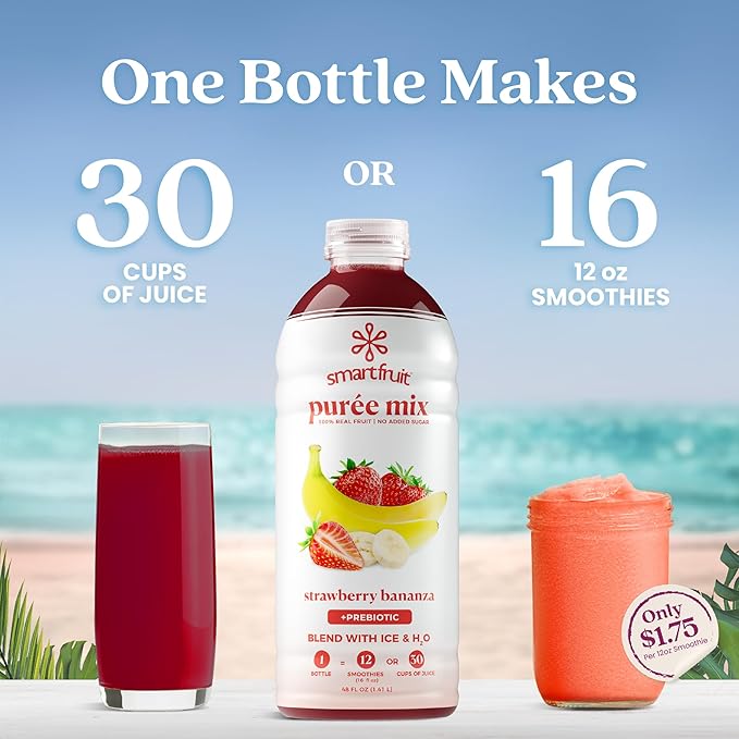 Smartfruit Strawberry Bananza + Oat Fiber – 100% Real Fruit Purée with Strawberries &amp Banana – Great for Smoothies Juice Yogurt Cocktails Teas &amp More – High in Vitamin C – 48oz