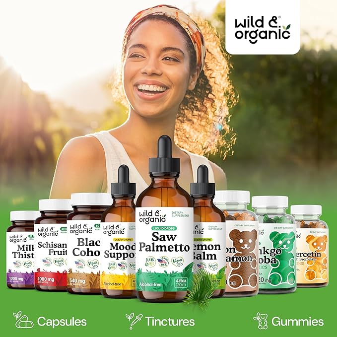 Wild &amp Organic Saw Palmetto for Men &amp Women - Urinary Tract &amp Hair Support - Saw Palmetto Extract Liquid Drops - Add to Tea - Serenoa Repens Berries Supplement - Vegan Sugar &amp Alcohol