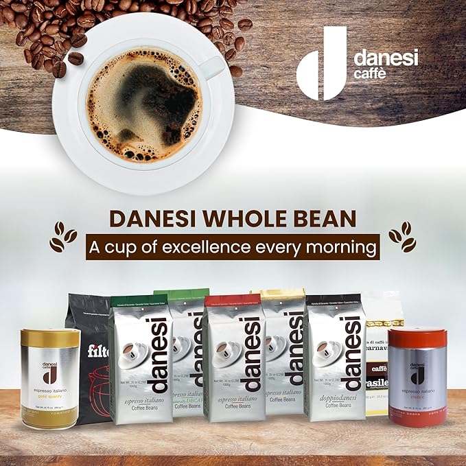 Danesi Caffe Italian Whole Coffee Beans - Espresso Coffee Beans and Medium Roast Whole Bean - Perfect for Espresso Machines French Press and Home Brewing - Emerald (2.2 lb)