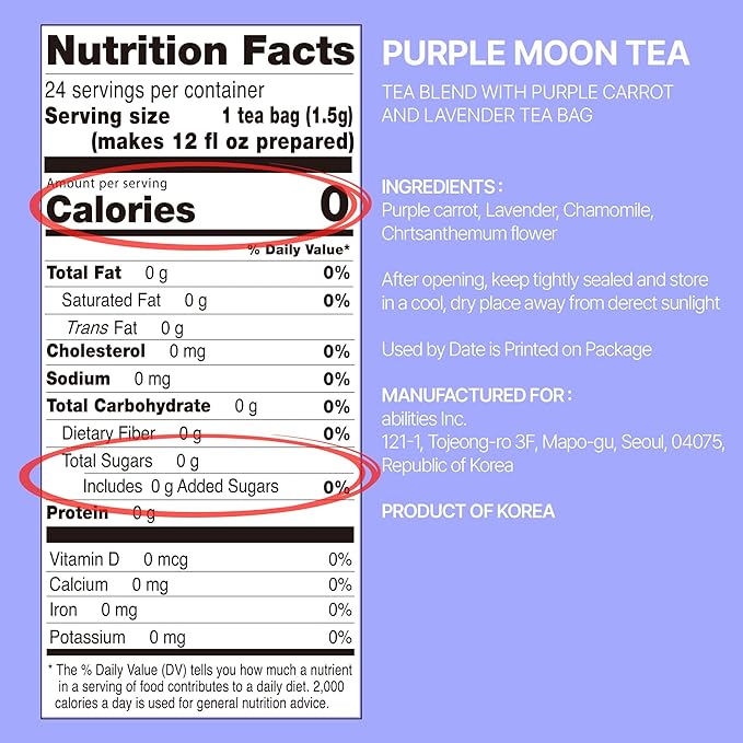 Odada Purple Moon Tea - Lavender Chamomile &amp Korean Purple Carrot Calming Herbal Blend for Nighttime Relaxation Antioxidant-Rich Caffeine-Free 24 Tea Bags