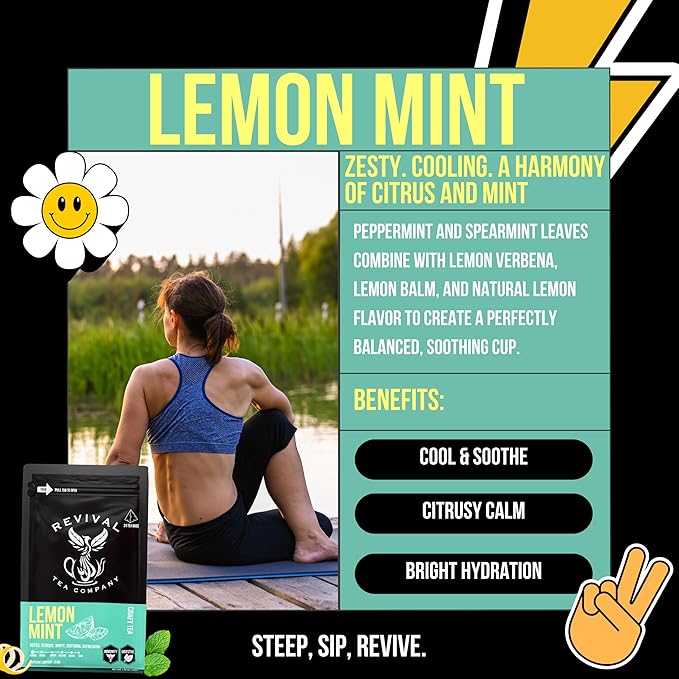 Revival Tea Company Lemont Mint Tea - Herbal Tea Blend of Peppermint Spearmint and Lemon - Caffeine Free - Loose Leaf 3 Ounces