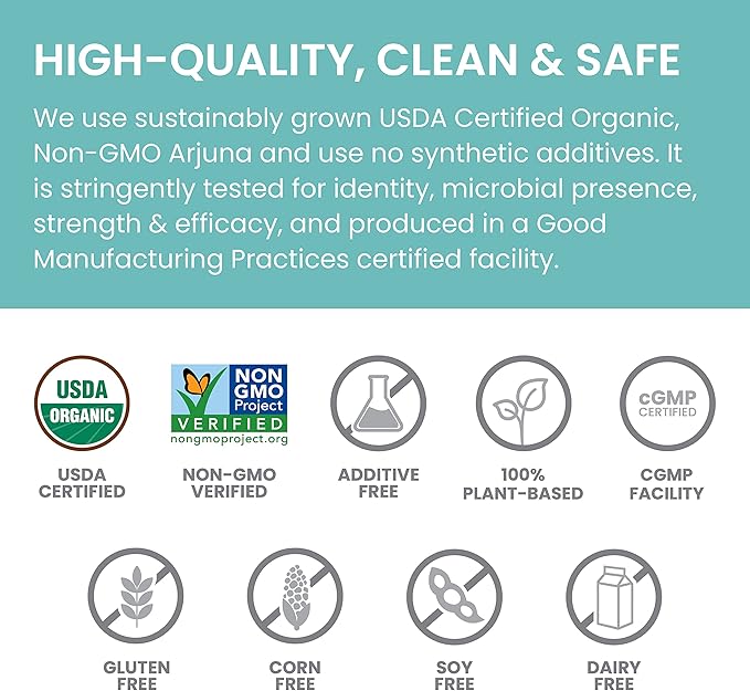 Himalaya Organic Arjuna 60 Day Supply - Herbal Supplement Supporting Heart Health and Normal Blood Pressure - USDA Organic Vegan Non-GMO Gluten Free 700 mg 60 Caplets