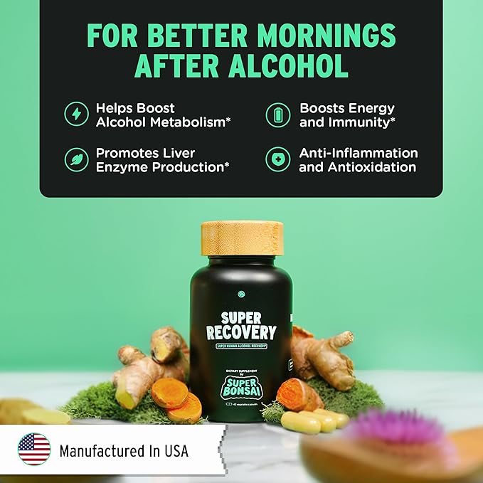 SuperBonsai Super Recovery Capsules for Post Celebration and Morning Relief - All Natural Holistic Support - 3 Capsules Taken Before Drinking and an Optional Serving After (28 Servings)