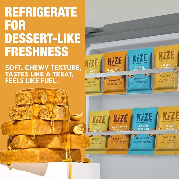 KiZE Energy Bars - Peanut Butter Lovers Variety Pack - Gluten Free Dairy Free Options Non-GMO and High Protein Meal Replacement Energy Bars Clean and Simple Food Ingredients - 7-10g High Protein S