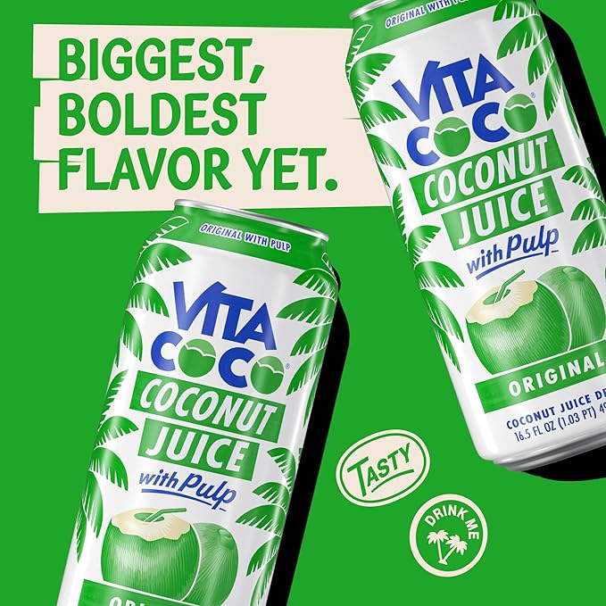 Vita Coco Coconut Juice Original with Pulp | Big Bold Coconut Taste | Natural Electrolytes | Sweet Refreshing Hydration | 16.9 oz can (Pack of 12)
