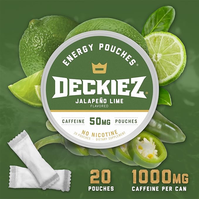 Deckiez Energy Pouches 5 Cans (100 Servings) Sugar Free Caffeine Supplement Coffee Pouches &amp Energy Drink Alternative 50mg Caffeine Pouches Jalapeño Lime Flavor