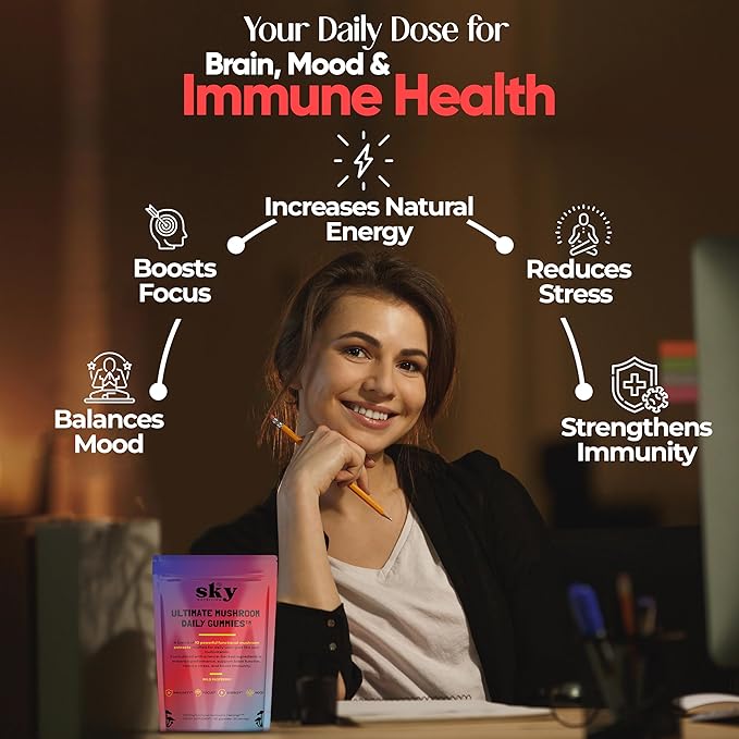 Mushroom Gummies for Adults - 10-in-1 Powerful Mushroom Complex w/Lions Mane Reishi Cordyceps Turkey Tail - for Mental Clarity Focus Immunity - Raspberry Flavored 60 Vegan Gummies