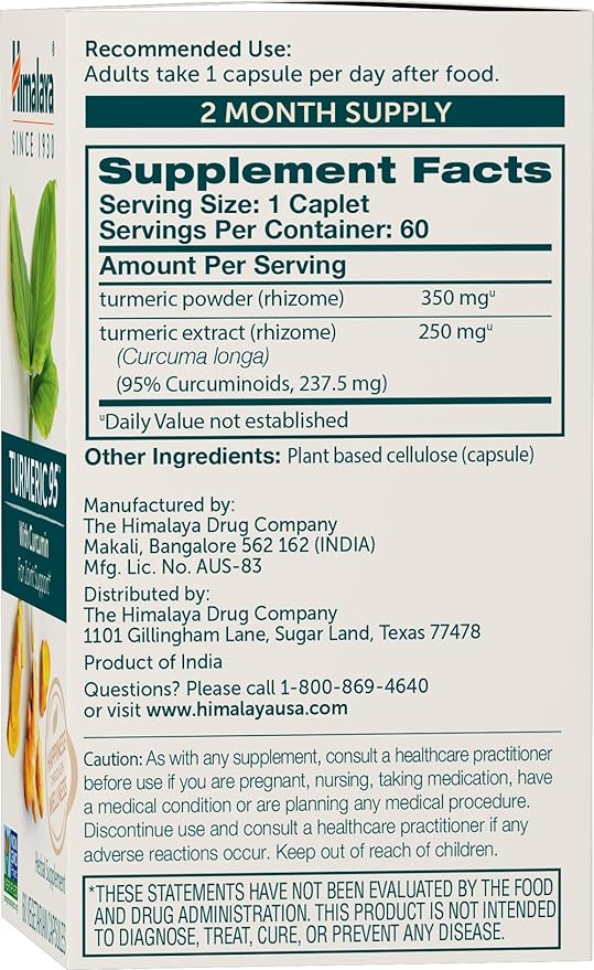 Himalaya Turmeric 95 Supplement with Curcumin/Curcuminoids Joint and Muscle Support Optimum Flexibility and Mobility 600 mg Non-GMO Vegan Gluten Free 60 Capsules 2 Pack 60 Day Supply