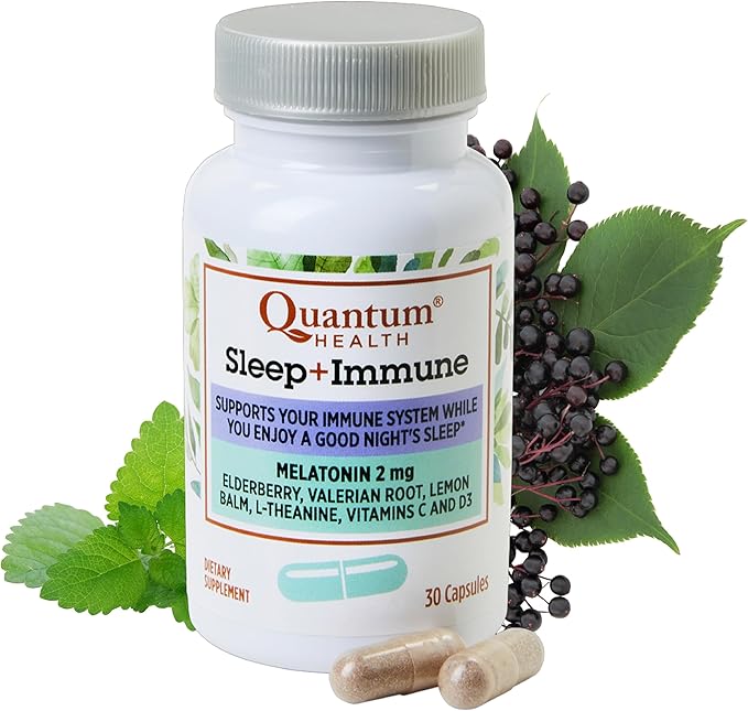 Quantum Health Sleep Immune Support Supplement Melatonin 2mg L Theanine &amp Valerian Root Plus Elderberry Vitamin C &amp D Immunity Boost - 30 Capsules