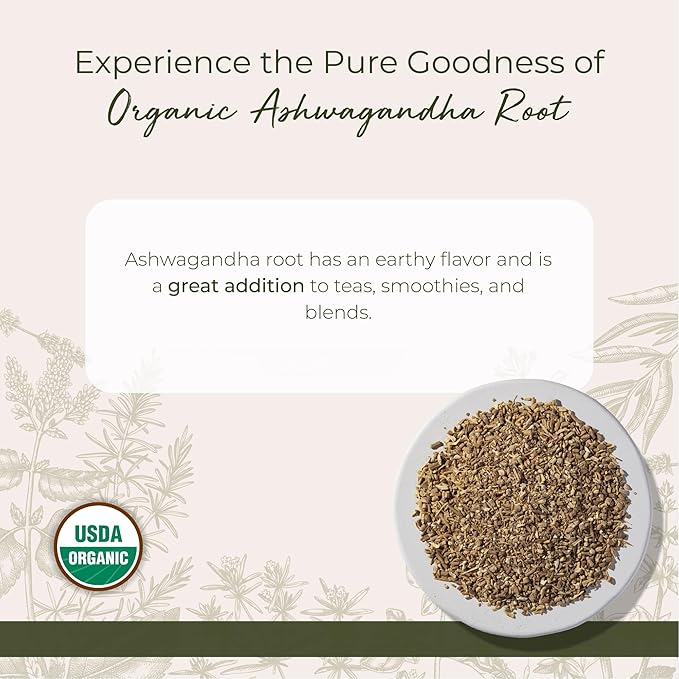 Starwest Botanicals Organic Ashwagandha Root - Dried Herb for Tea &amp Herbal Blends Cut &amp Sifted Certified Kosher Non-GMO - Bulk 1 lb Bag