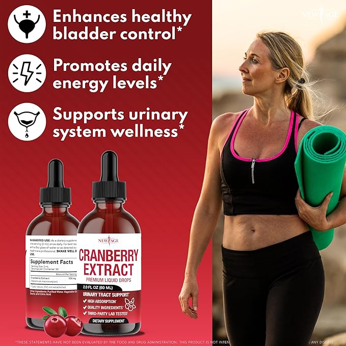 NEW AGE Cranberry Concentrate Liquid Drops – Cranberry Drops (Vaccinium macrocarpon) Extract – Urinary Tract &amp Bladder Support Antioxidant Protection – Vegan Alcohol-Free Sugar-Free – 8 fl oz