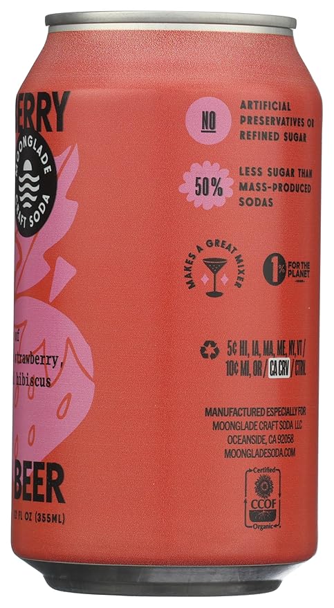 NEW! Moonglade Organic Strawberry Hibiscus Ginger Beer Tropical Blend Small Batch Craft Mixer Non-Alcoholic Craft Soda (12 Pack)