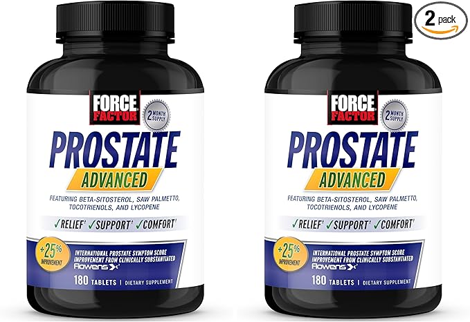 Force Factor Prostate Advanced Health Supplement for Men for Reducing Nighttime Bathroom Trips Bladder &amp Urinary Relief with Saw Palmetto Beta-Sitosterol 180 Tablets (Pack of 2)