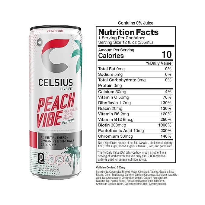 CELSIUS® Zero Sugar Energy Drink &amp Powder Stick Bundle Peach Vibe