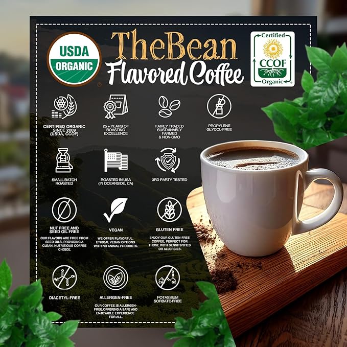 The Bean Organic Coffee Company Water Processed DECAF Pumpkin Spice Medium Roast Ground Coffee 5-Pound Bag Café Molido Tostado Orgánico descafeinado