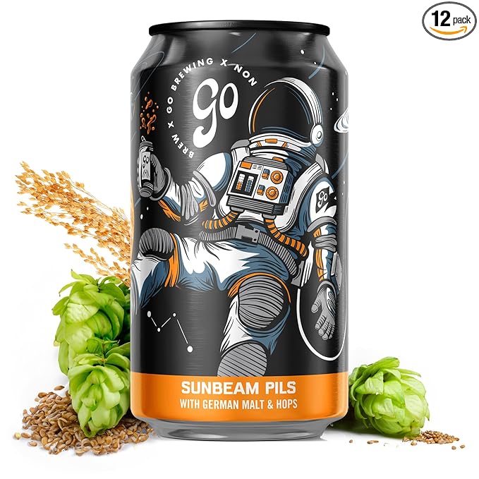 Go Brewing Non-Alcoholic Beer - Small Batch Low-Calorie Brew - Fresh Light and Floral Profile - Bold &amp Smooth Finish Craft Beer - Classic Ingredients - Suspended in a Sunbeam Pils (12 Oz 12 Ca