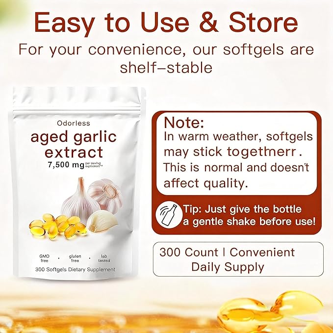 Aged Garlic Extract 300 Softgels – Odorless Organic Garlic Supplement 2-Year Matured – Vegetarian Non-GMO All-Natural (1PCS.)