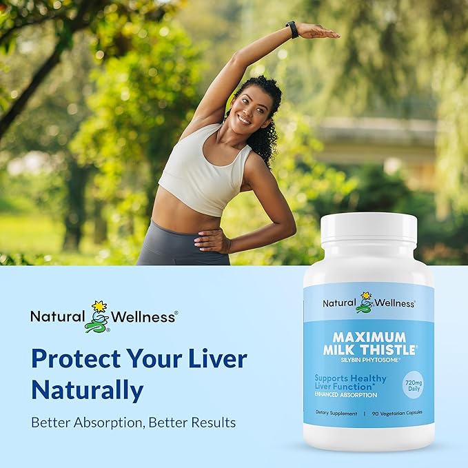 Maximum Milk Thistle Supplement for Liver Support – 720mg Silybin Phytosome (10X Absorption) – Liver Cleanse Detox &amp Repair Enzyme Health – Vegan Non-GMO Gluten Free – 90 Capsules (30-Day Suppl