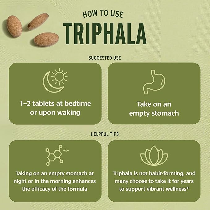 Banyan Botanicals Organic Triphala Tablets - Gentle Daily Digestion &amp Colon Cleanse Support - Amla Haritaki Bibhitaki - Healthy Elimination Detox &amp Gut Microbiome - 180 Tablets - Non-GMO V