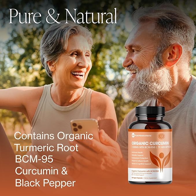 Organic Turmeric Curcumin with Black Pepper &amp BCM-95 - for Inflammatory Support Brain &amp Immune Health - 60 Vegan Turmeric Capsules 1000mg Per Serve - Herbal Curcumin Supplements