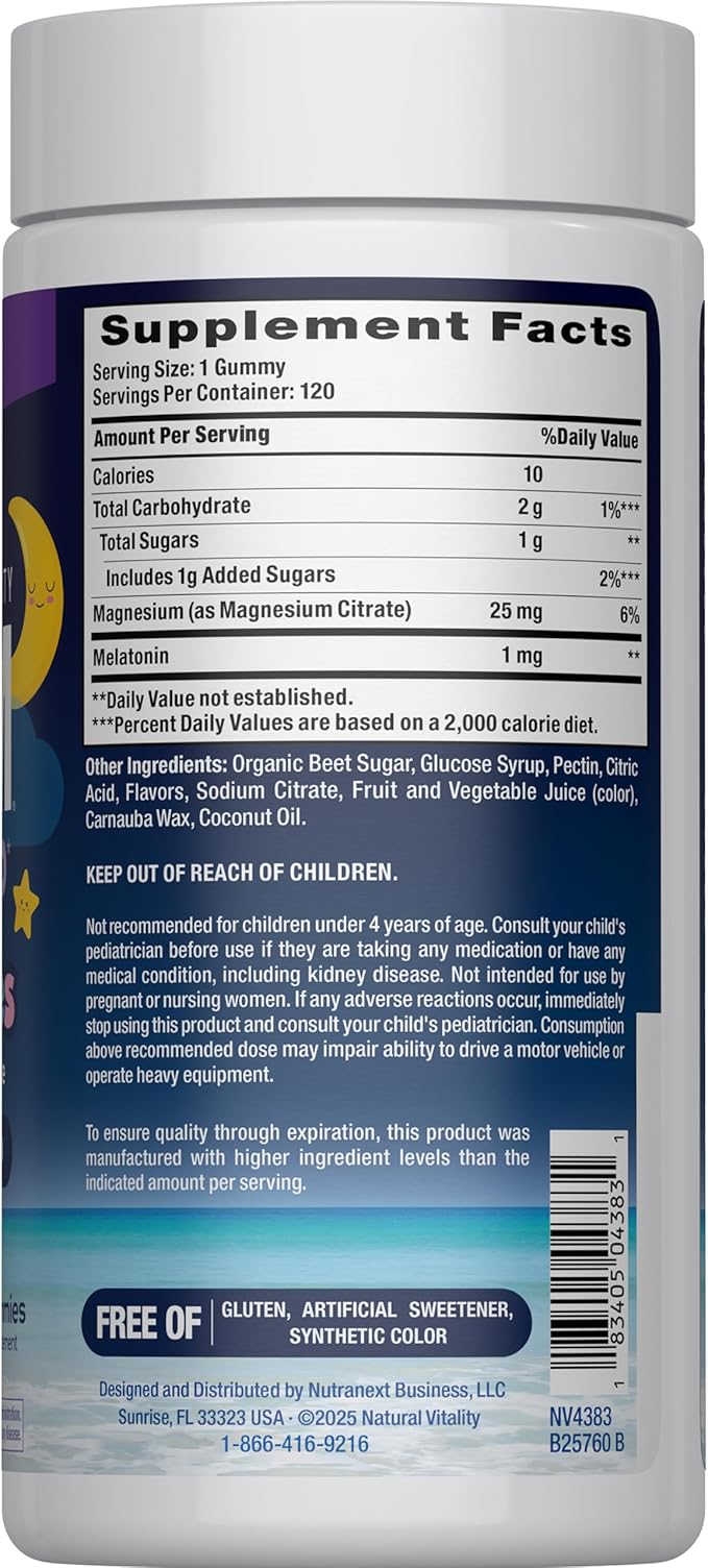 Natural Vitality Calm Magnesium Citrate Kids Supplement Stress Relief Gummies Supports a Healthy Response to Stress Gluten Free Vegan Nighttime Berry 120 Gummies