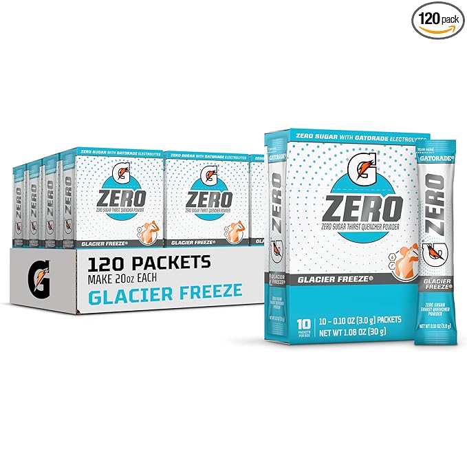 Gatorade G Zero Sports Drink Mix Powder Packets Glacier Freeze Electrolyte Powder Drink Mix for Hydration Zero Sugar Total 120 Packets