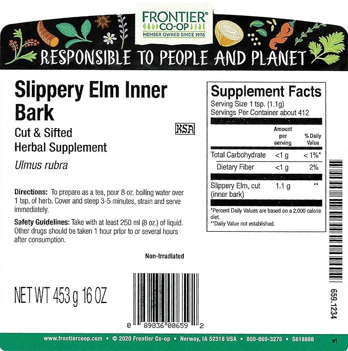 Frontier Co-op Bulk Slippery Elm Inner Bark Cut and Sifted 1 Pound