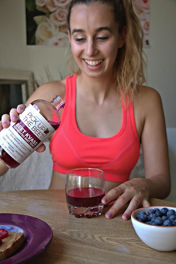 Pick Up The Beet Organic Beet Juice Kvass with Live Probiotics Vegan - Natural Nitric Oxide Boost Fermented Beet Tonic Sugar Cravings Support 16 Ounces 1 Bottle