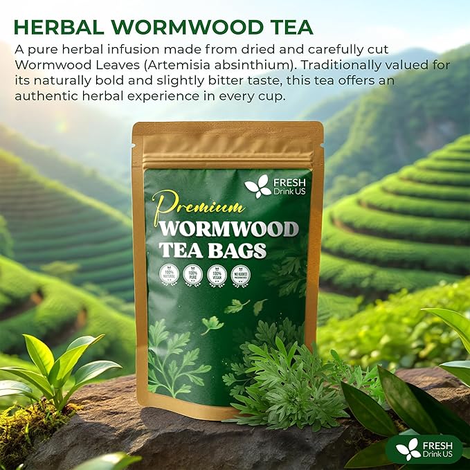 FreshDrinkUS Premium Wormwood Tea - 135 Tea Bags - Handcrafted Herbal Blend Caffeine-Free – Smooth Taste &amp Naturally Refreshing.