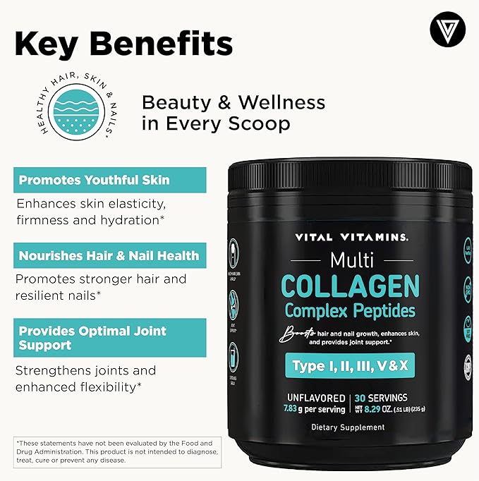 Vital Vitamins Multi-Collagen Powder 30 Servings + Creatine Capsules 120 ct