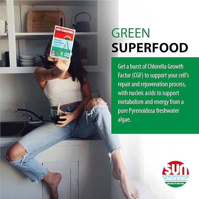Sun Chlorella 500mg Whole Body Wellness Green Algae Superfood Supplement - Immune Defense Gut Health Natural Purification Energy Boost - Chlorophyll B12 Iron Protein - Non-GMO - 600 Tablets