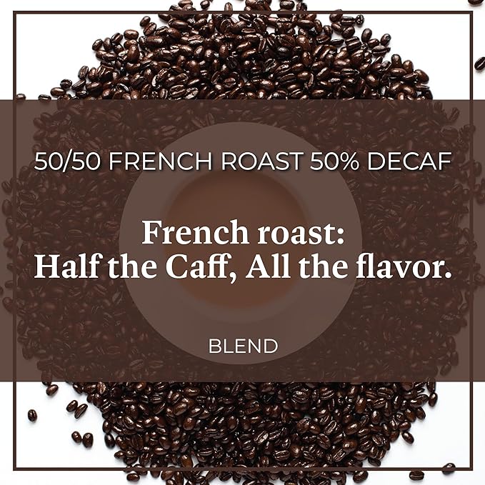 The Bean Organic Coffee Company Water Processed DECAF Le Bean and 50/50 (Half Caff) French Roast 50% Decaf Dark French Roast Ground Coffee 16-Ounce Bag Café Molido Tostado Orgánico descafeinado