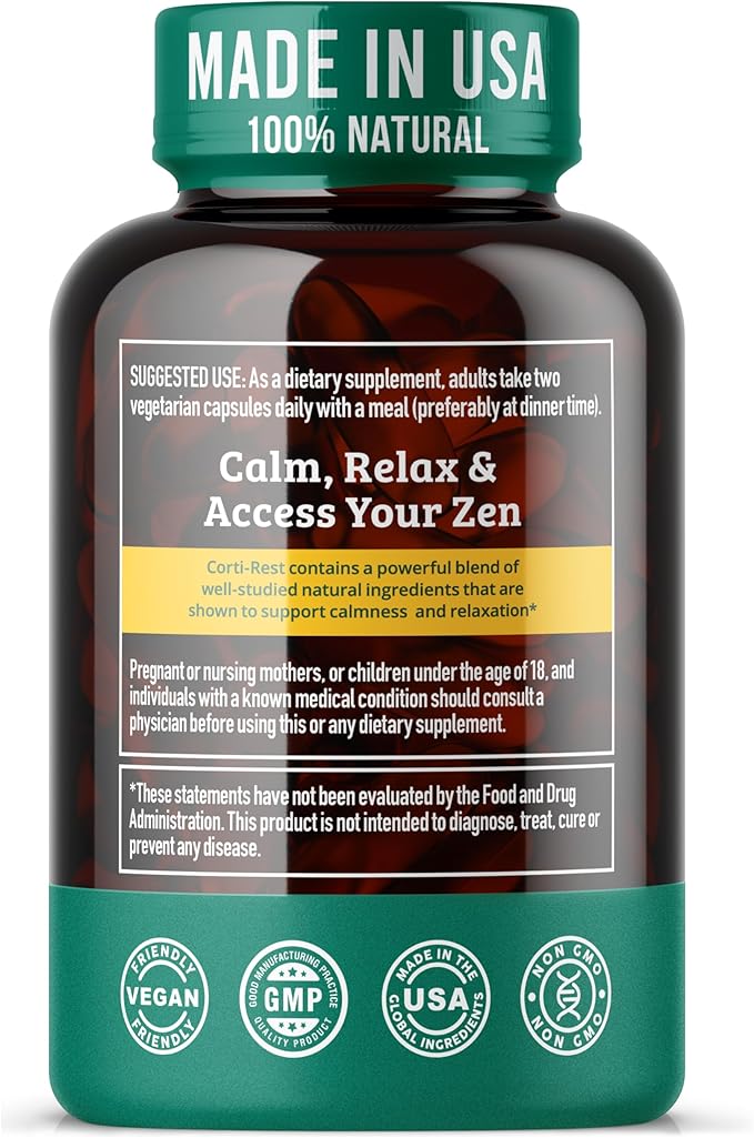 Cortisol Reducer &amp Adrenal Support Supplement–Natural Stress Relief with Ashwagandha KSM-66 Magnesium Glycinate &amp Citrate L-Theanine Rhodiola Apigenin Turmeric &amp Vitamin D3–Calm Mood
