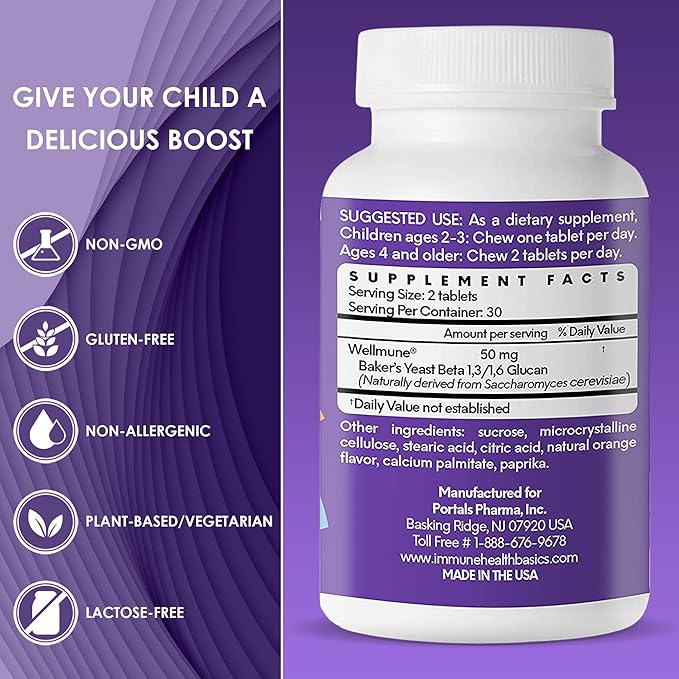 Children's Chewable Tablets Wellmune Clinically Proven Highly Purified Beta Glucan Immunity Supplements for Children Kids-Approved!