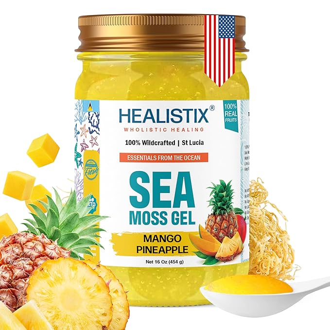 Healistix Pineapple Mango Sea Moss Gel [16 Oz] - Exquisitely Crafted from Seamoss Wildcrafted in The Pristine Waters of St Lucia A Natural Delight Sea Vegetable in Glass Jar