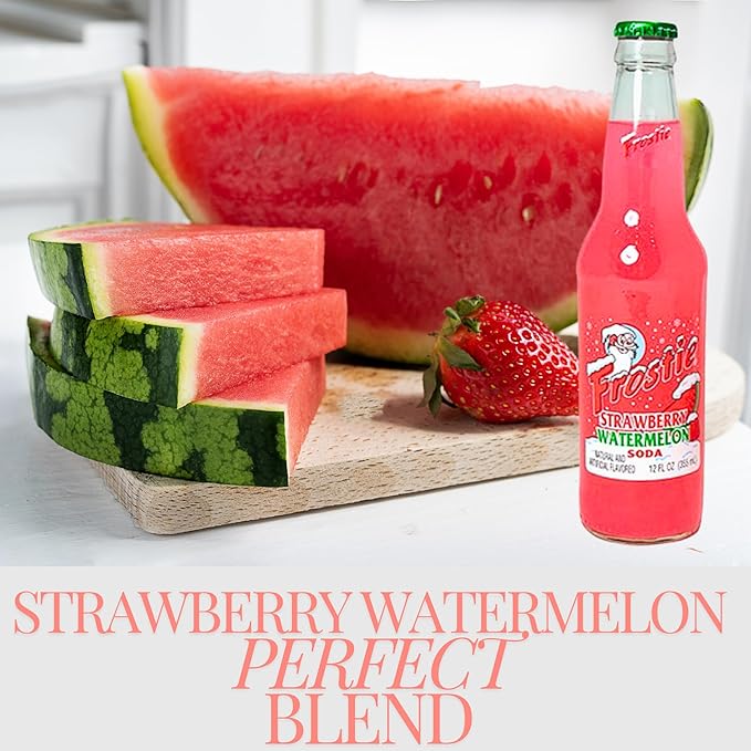 Frostie Strawberry Watermelon Soda | One of Frostie’s Popular Soda Flavors | Real Cane Sugar | Caffeine Free | 12 oz Glass Bottles with Crazy Soda Pop Bottle Opener (12 Pack)