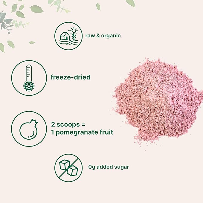 Organic Pomegranate Juice Powder 1 Pound | 100% Natural Fruit Powder | Freeze Dried &amp Cold Pressed | No Sugar &amp Additives | Great Flavor for Drinks Smoothie &amp Beverages | Non-GMO &amp