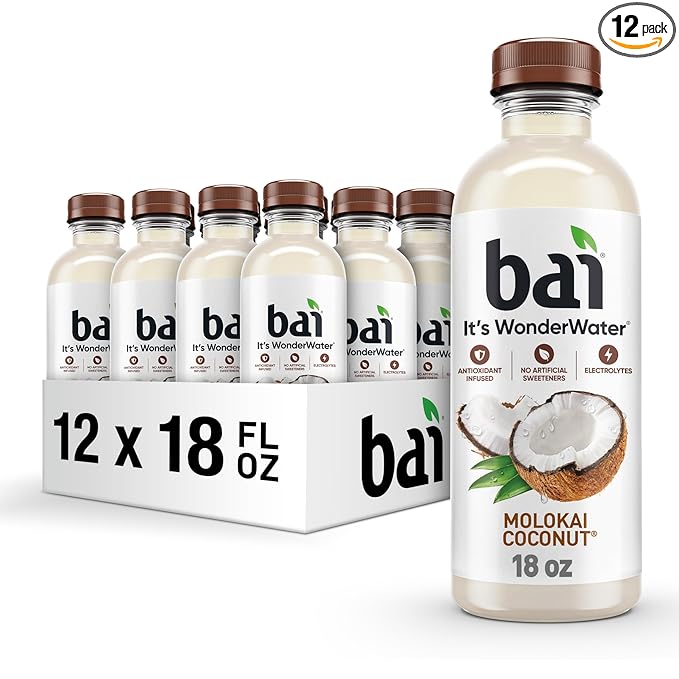 Bai Antioxidant Infused Water Beverage Molokai Coconut with Vitamin C and No Artificial Sweeteners 18 Fluid Ounce Bottle 12 Pack