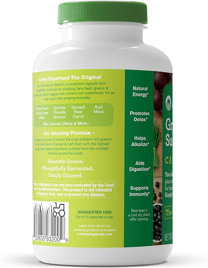 Amazing Grass Greens Blend Superfood Capsules: Super Greens with Organic SpirulinaChlorellaBeet Root PowderDigestive Enzymes &amp Probiotics150 Capsules (Packaging May Vary)(Pack of 2)