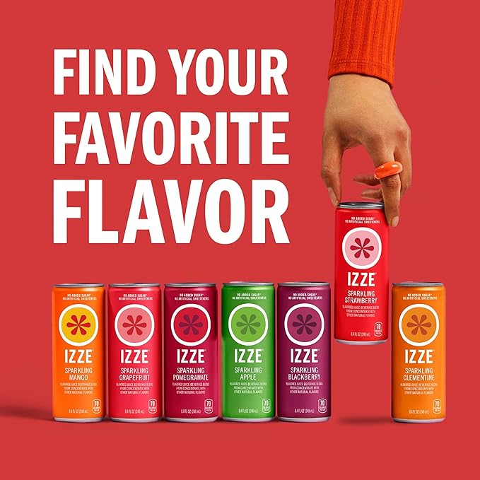 IZZE Sparkling Water Juice Beverage Blend Grapefruit No Sugar Added 8.4 FL OZ 24 Cans