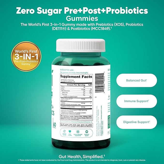 Goli Zero Sugar 6 Pack Bundle - World's First 3-in-1 Pre Post Probiotic Apple Cider Vinegar with Vitamin B12 and Probiotics to Address Bloating Ashwagandha &amp L-Theanine Vitamin D Gummies