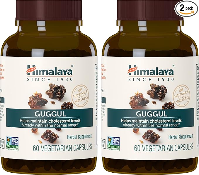 Himalaya Guggul Cholesterol Supplement for Healthy LDL HDL and Triglyceride Levels 750 mg 60 Vegetarian Capsules 1 Month Supply 2 Pack