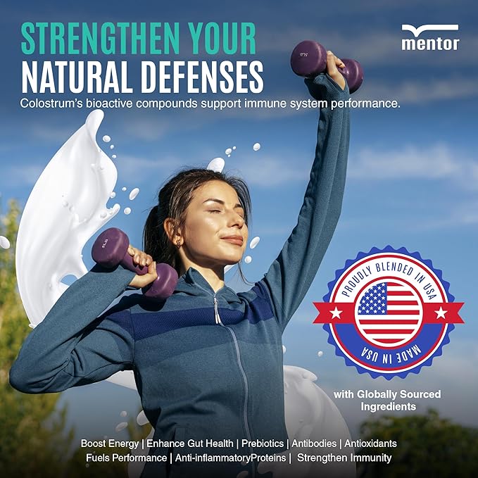 Mentor Colostrum Powder Supplement for Humans - Organic Bovine Colostrum Supplement for Gut Health Hair Growth Beauty and Immune Support - Colostrum Protein