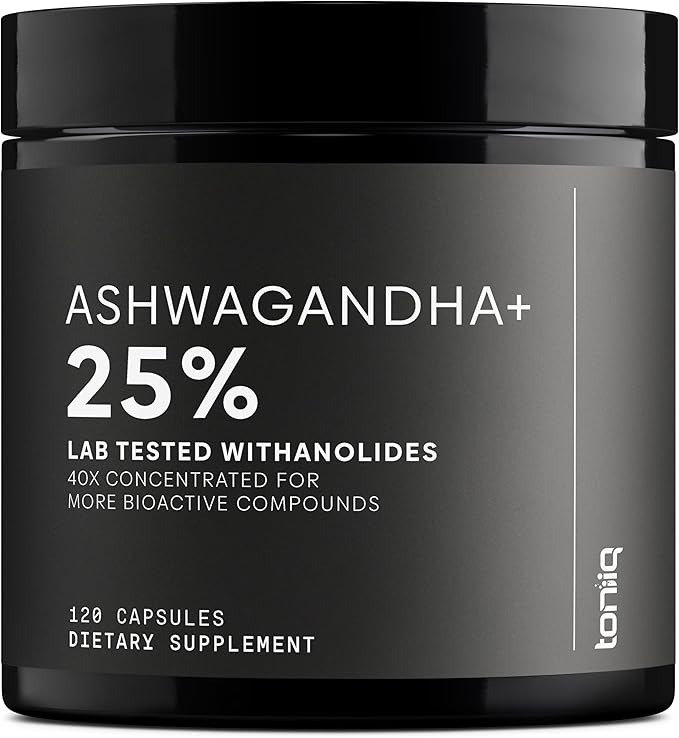 Toniiq Ashwagandha – 40:1 Concentrated Extract – 25% Withanolides – Wild Harvested in India – Highly Bioavailable with Black Pepper – Third-Party Tested – 120 Capsules - 1300mg per Serving