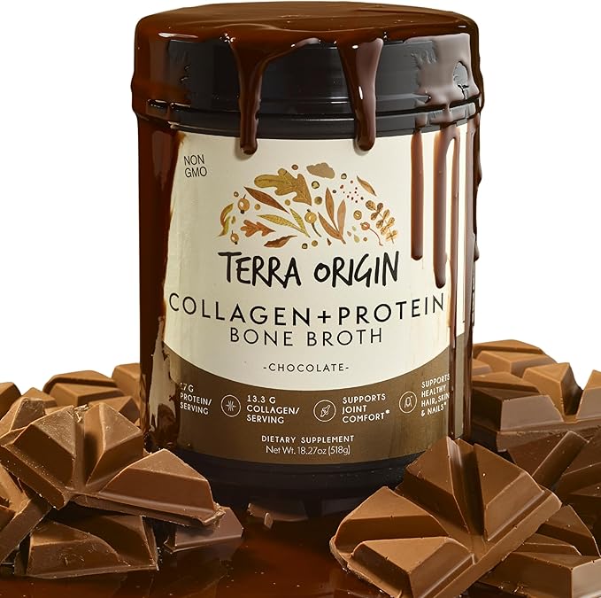TERRA ORIGIN Collagen Peptides Powder | Bone Broth Hydrolized Collagen Type I and III Protein Supplement | for Women and Men Hair Skin Nail and Joint Support | Chocolate (20 Servings)