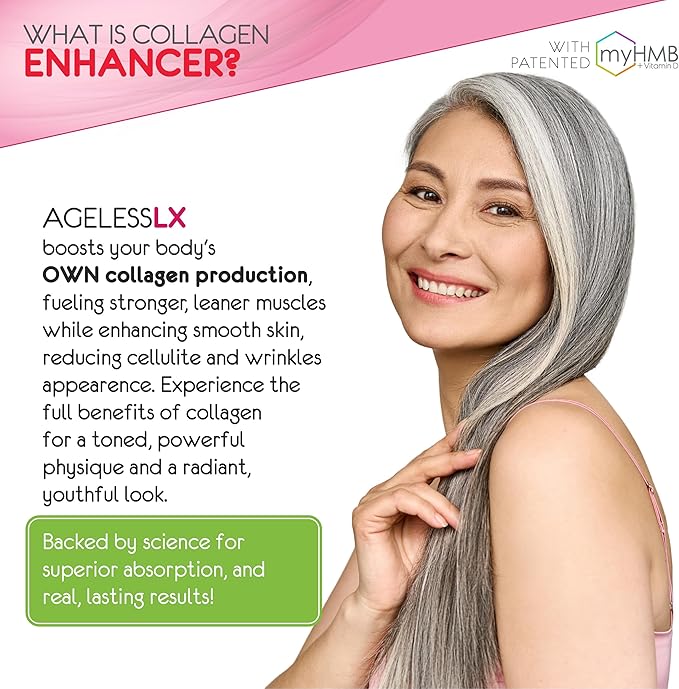 AgelessLX Powder Supplement for Women - with HMB Collagen Enhancer Plus Vitamin D3 with K2 Horsetail and Biotin for Lean Muscle and Stronger Hair and Nails - 30 Powder Packets Cherry Limeade